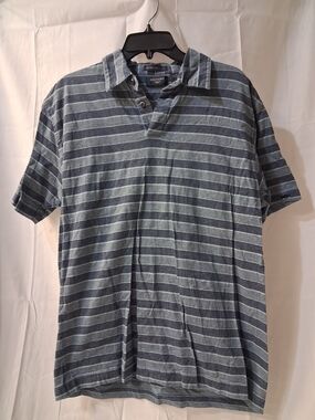 Dockers Men's Navy and Light Blue Striped Polo Shirt